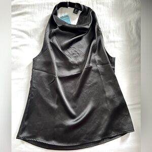 Rachel Zoe Halter Top Silky Black Small Cowl Neck Fitted